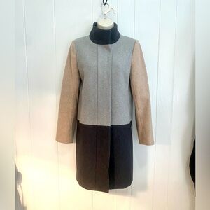 J. Crew City Colorblock Funnel neck Wool Coat in Gray, Tan and Black Size 6